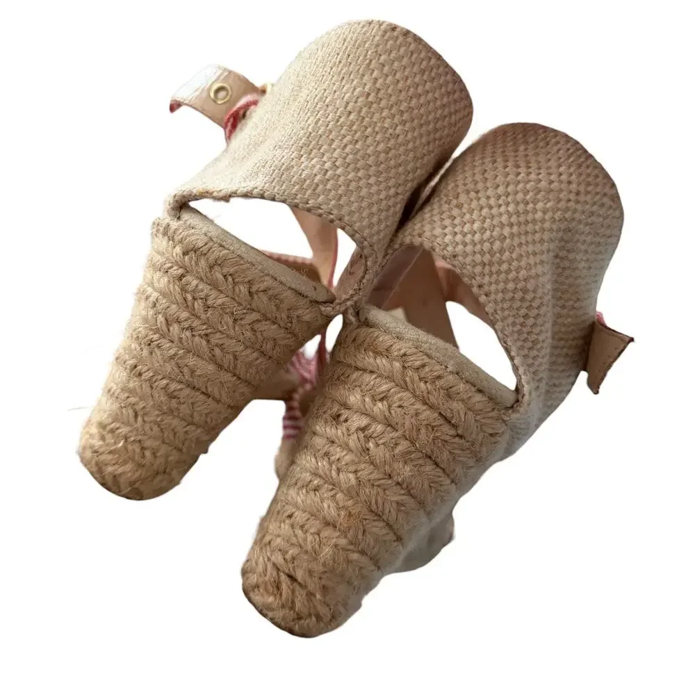 Adrienne Vittadini Brianna Red Striped Espadrille Wedge Sandal Women's 9.5